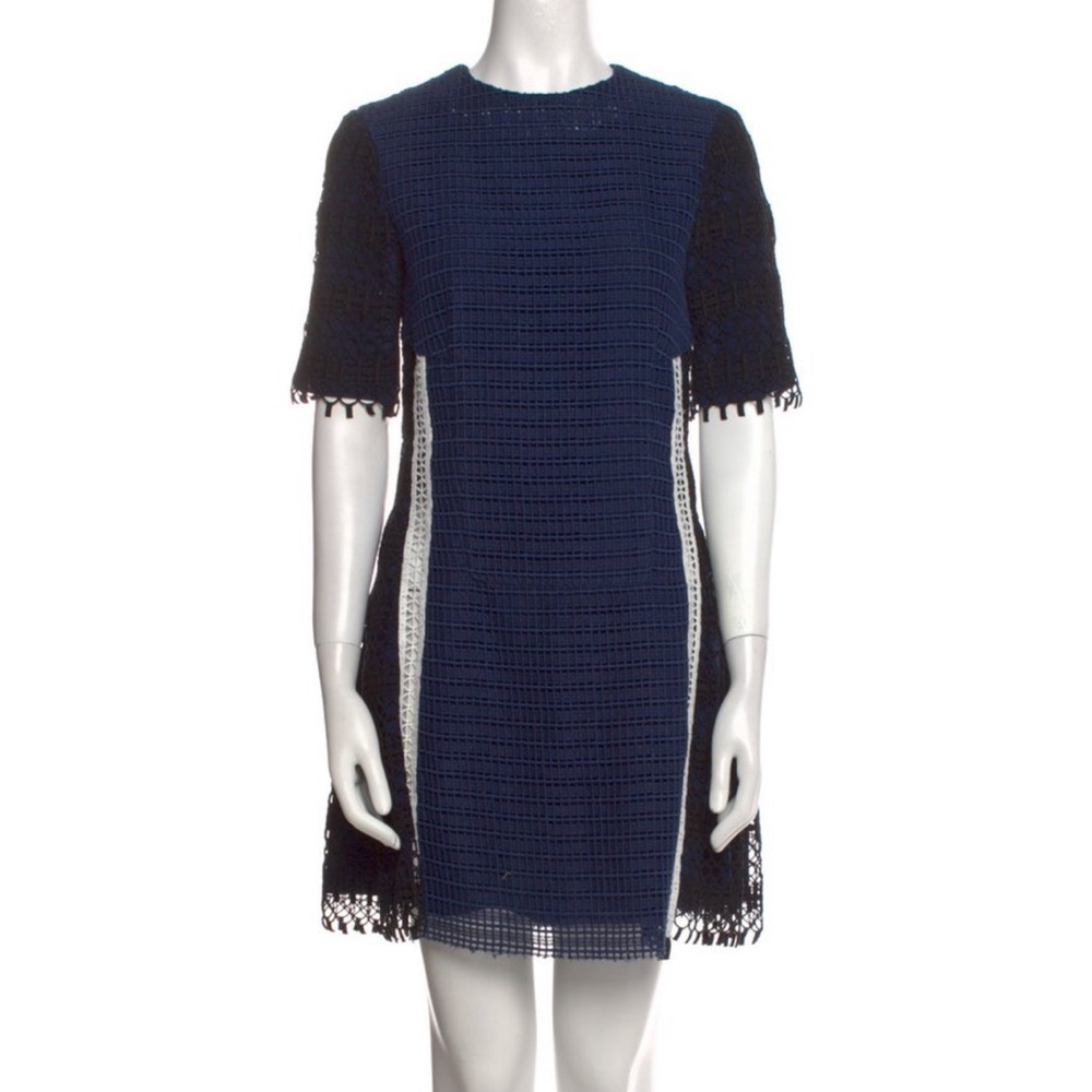 Jonathan navy black white crochet short sleeve mini dress small